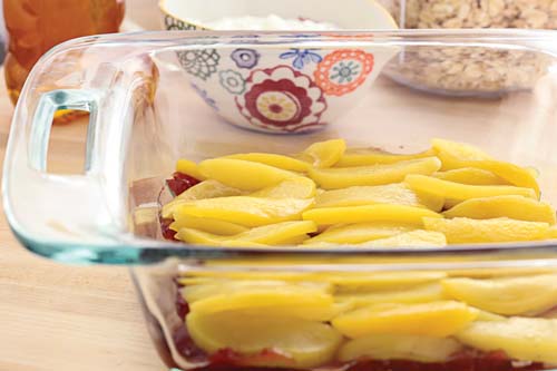 Peach cobbler from the cook book The Shredded Chef.