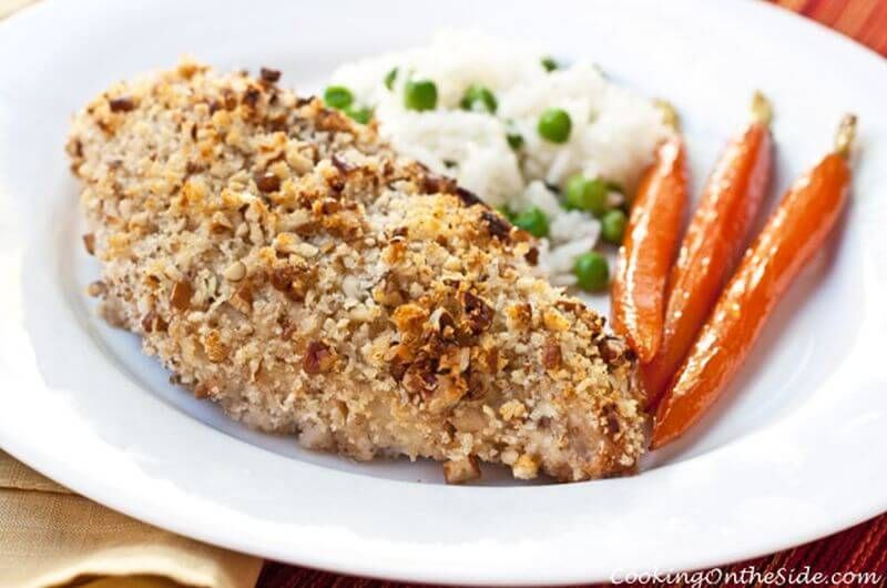 maple pecan crusted chicken high protein dinner recipe