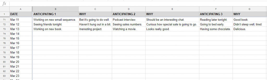 gratitude spreadsheet example