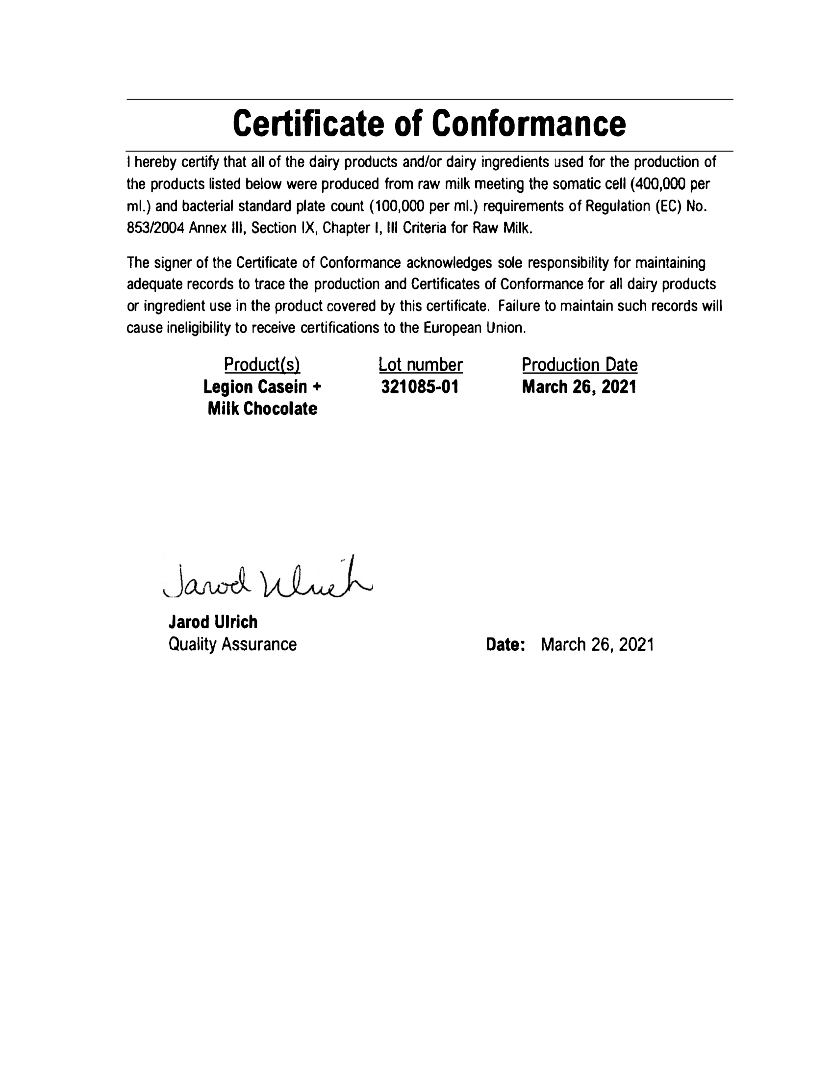 Casein Lab Test Certificate Page 2