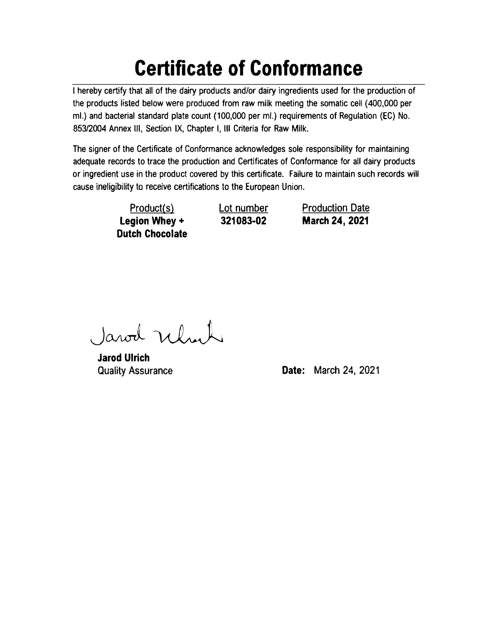 Whey+ Lab Test Certificate Page 2