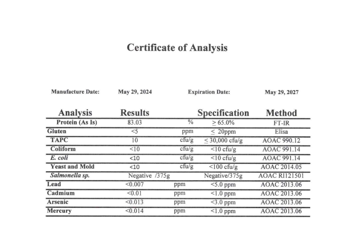 Casein Lab Test Certificate