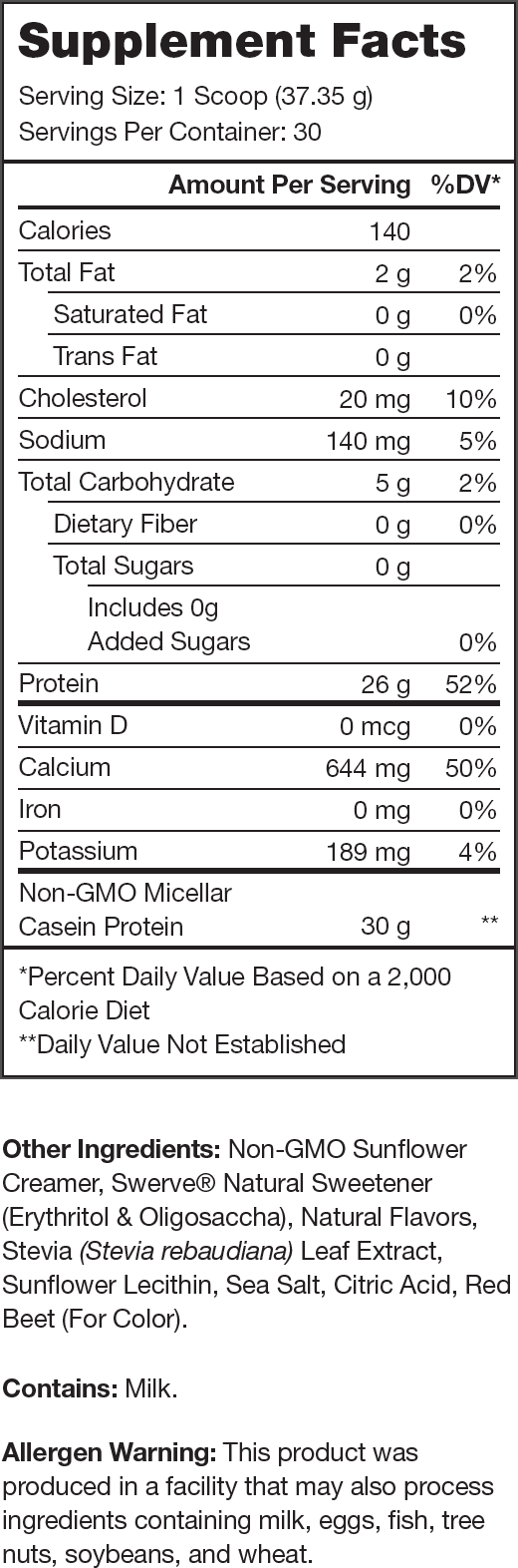 Casein+ Strawberry Supplement Facts