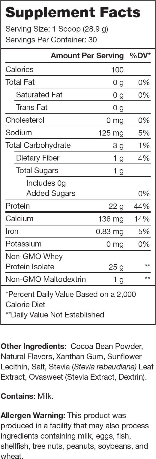 Whey+ Chocolate Supplement Facts