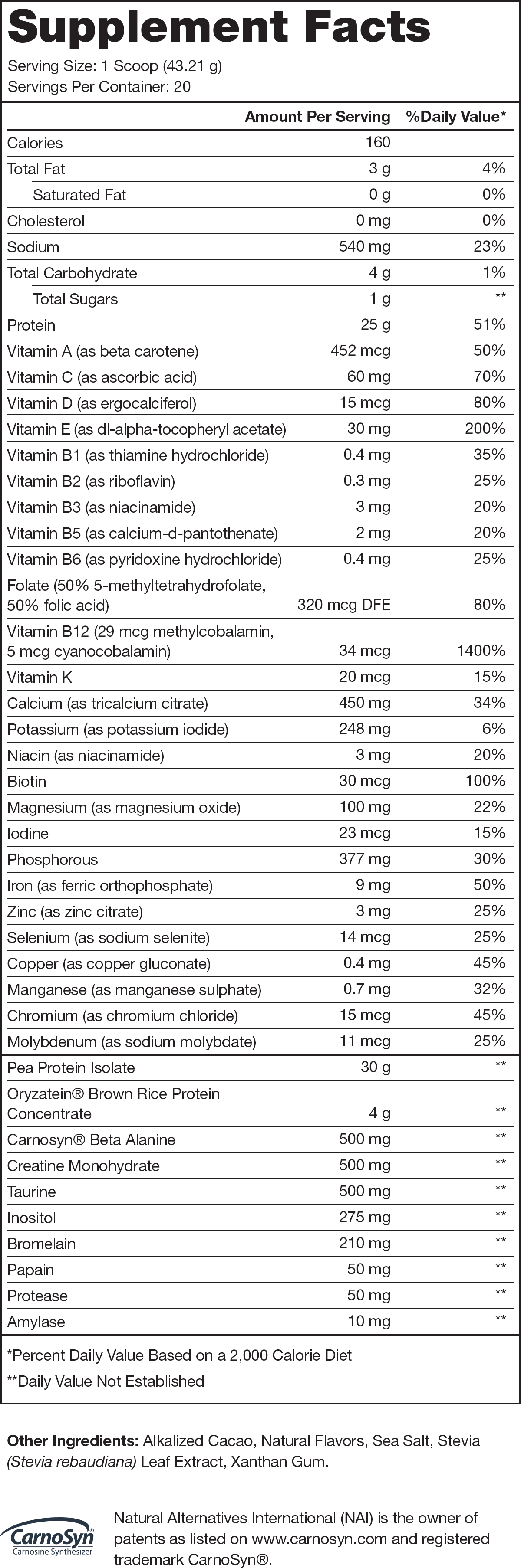 Plant+ Chocolate Supplement Facts