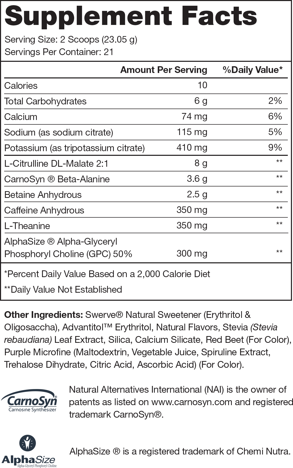 Pulse Sour Candy Supplement Facts