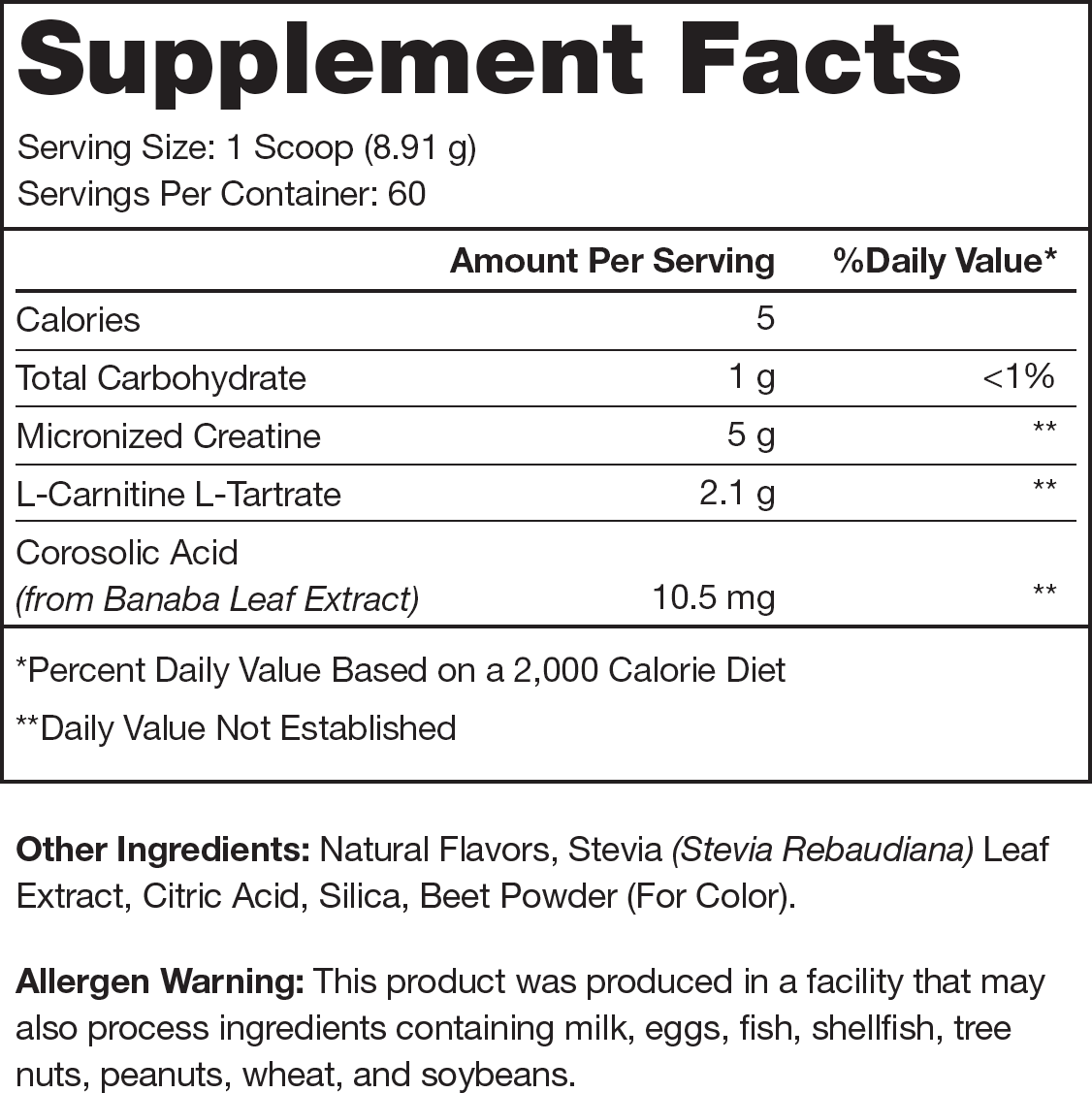Recharge Fruit Punch Supplement Facts