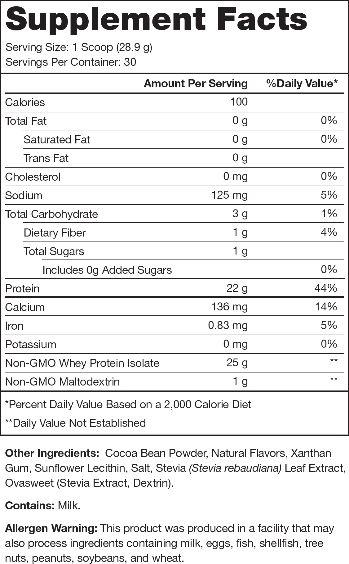 Whey+ Chocolate Supplement Facts