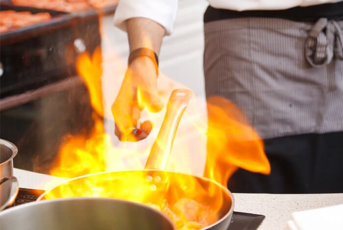 smoke flame frying pan