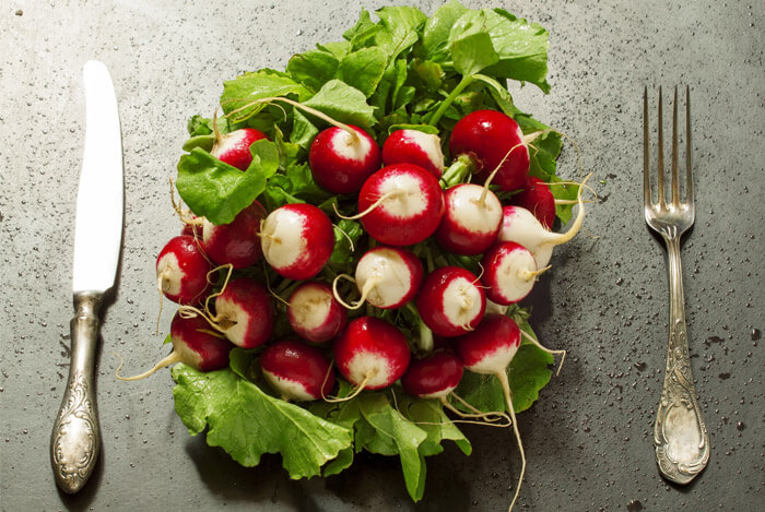 vegan dish radish fork knife