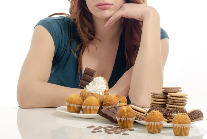 woman staring food addiction