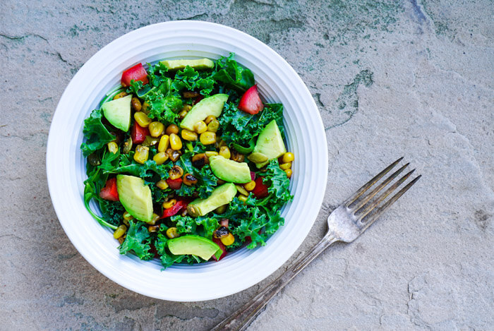 kale salad bowl fork