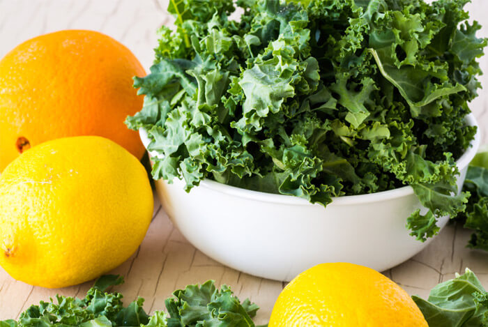 orange lemons bowl kale