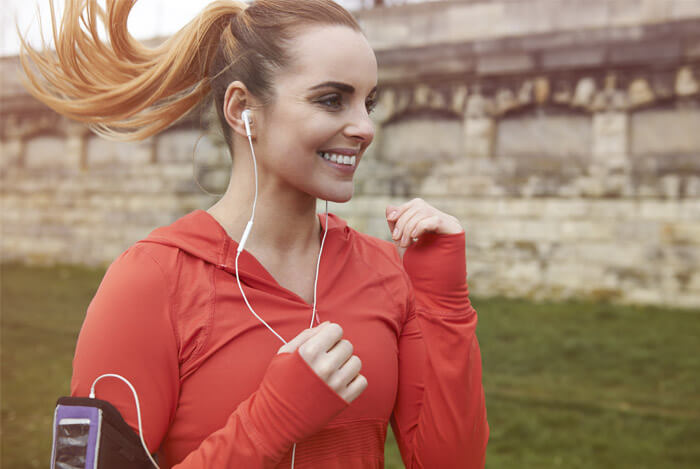 woman in red jogging