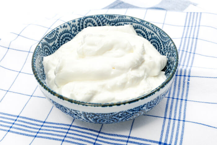 blue white cloth greek yogurt