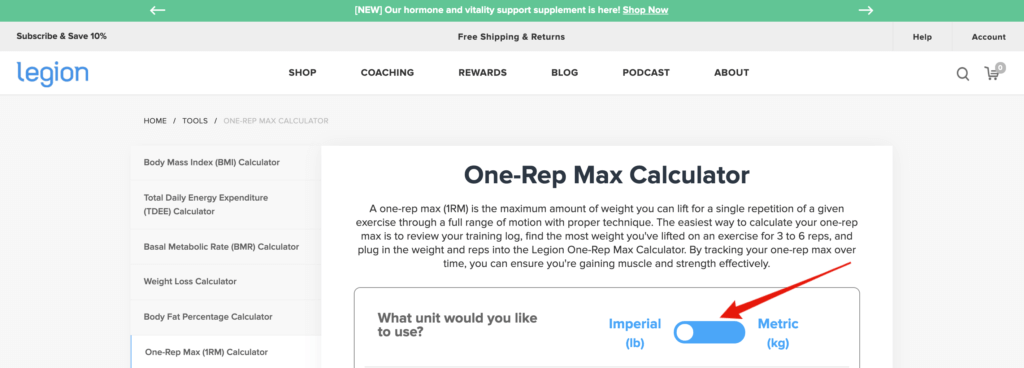 one rep max calculator