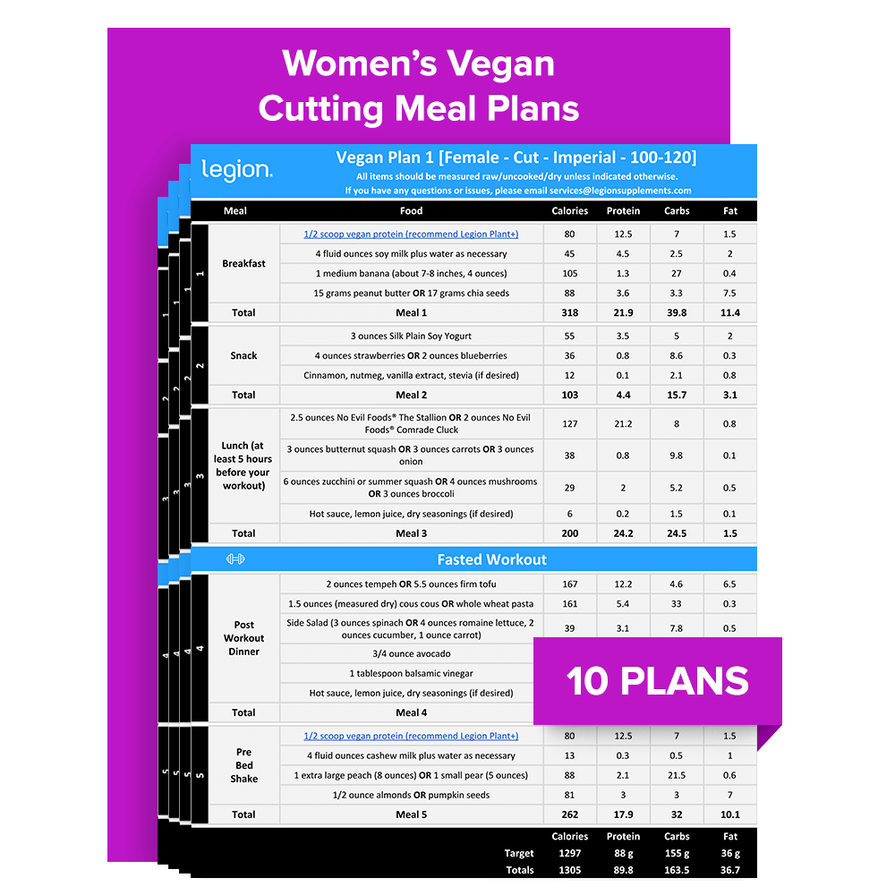 Women s Vegan Cutting Meal Plans Legion Athletics