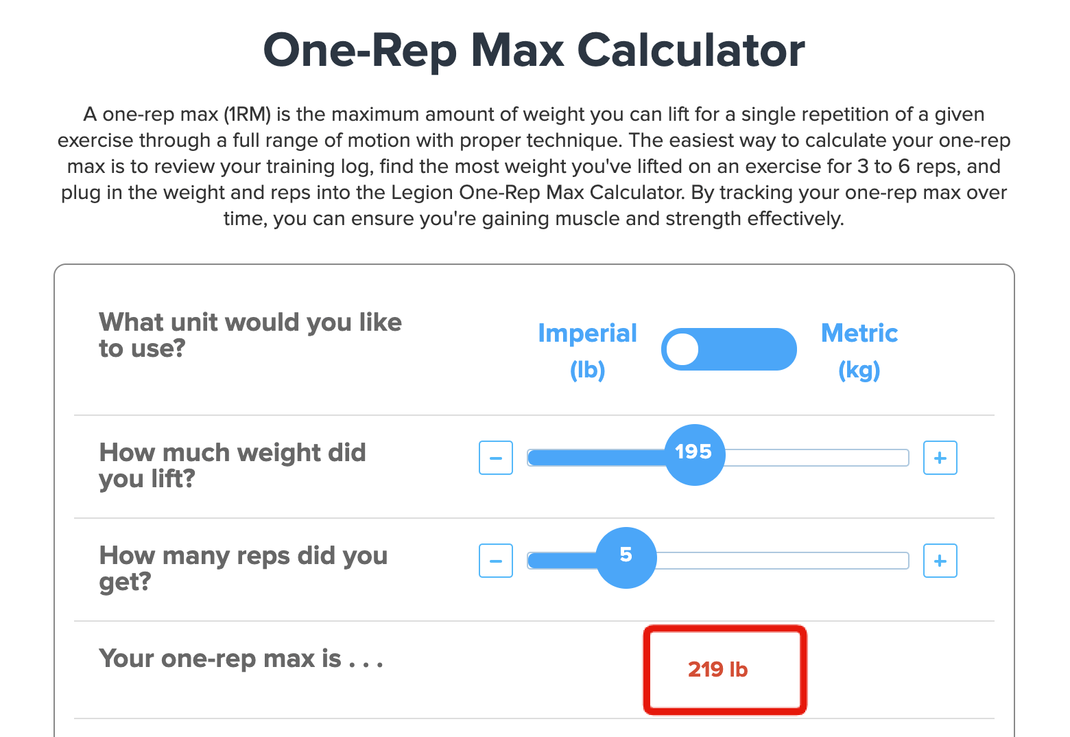 one rep max calc