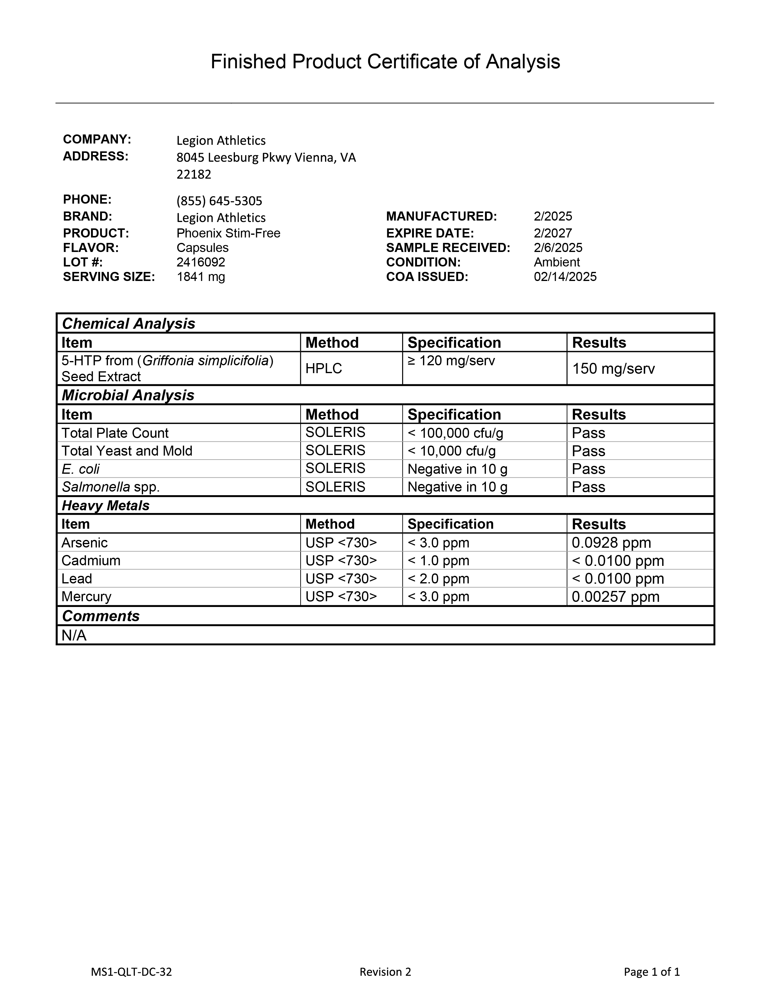 Phoenix No-Stim Lab Test Page 1