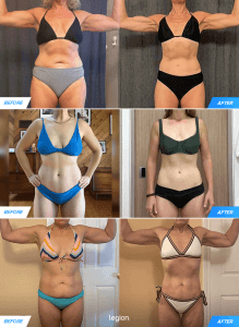 Before and after examples of coaching clients who made boobs less saggy