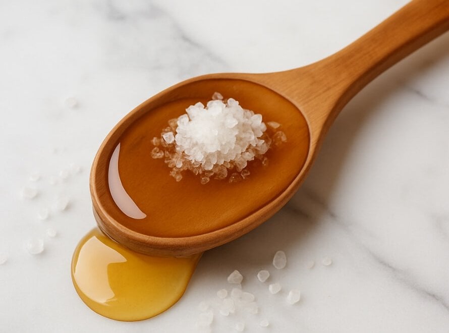 Spoon with honey and himalayan salt for pre workout