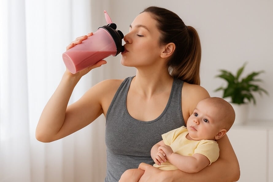 Women who understands the pros and cons of drinking pre-workout for breastfeeding moms.