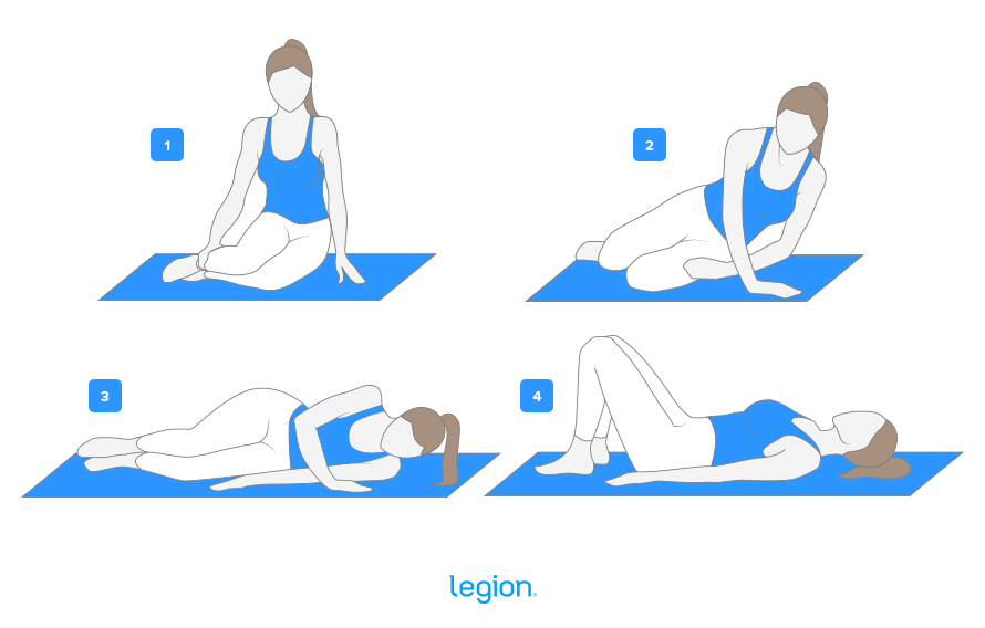 How to lie down with diastasis recti: lower onto your side first to prevent abdominal bulging and protect the healing midline.