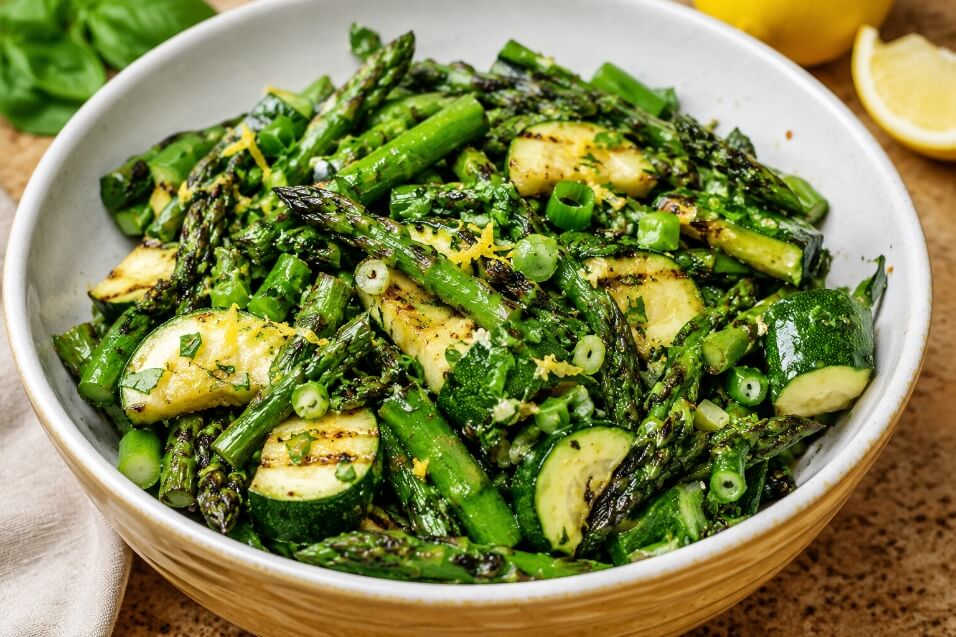 Grilled Asparagus & Zucchini Salad with Lemon-Basil Vinaigrette