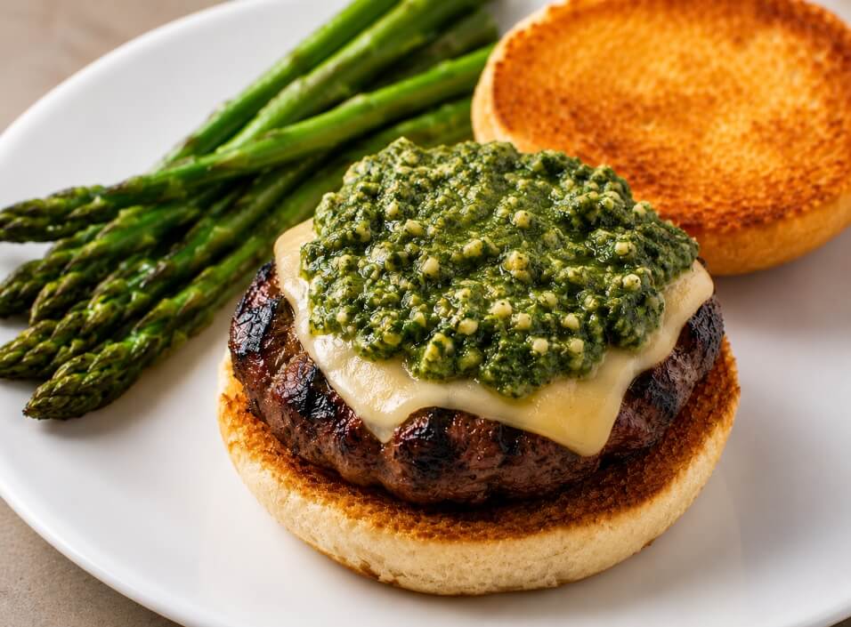 Apple Bison Burger with Sage-Jalapeño Pesto