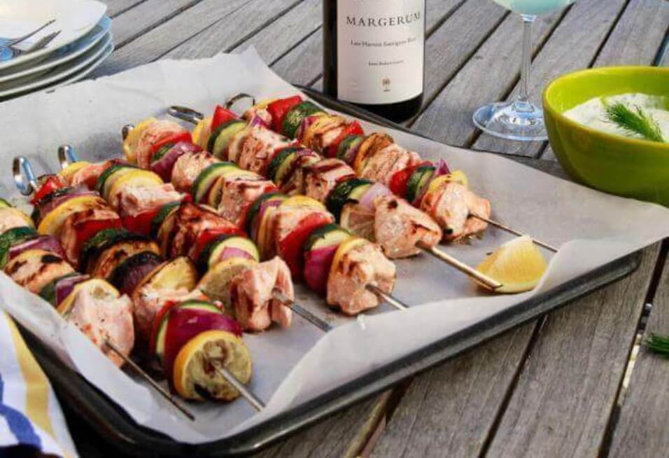 Grilled Salmon Kebabs with Dill Yogurt Sauce