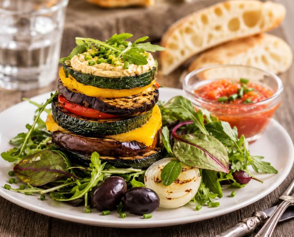 Grilled Vegetable Stack with Lemon Hummus
