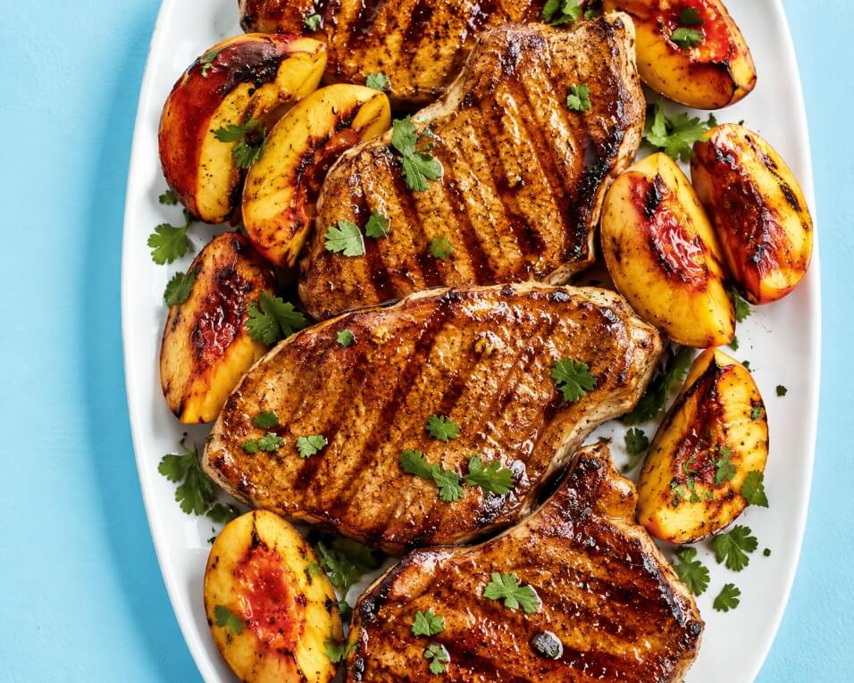 Honey-Lime Grilled Pork Chops With Peaches