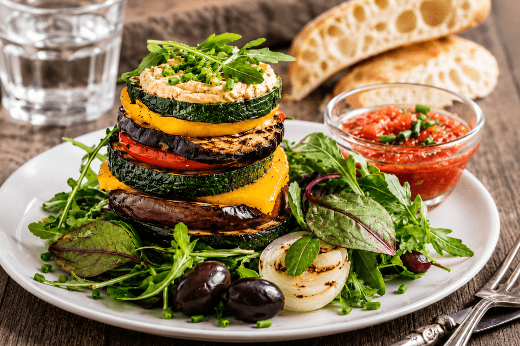 Grilled Vegetable Stack with Lemon Hummus