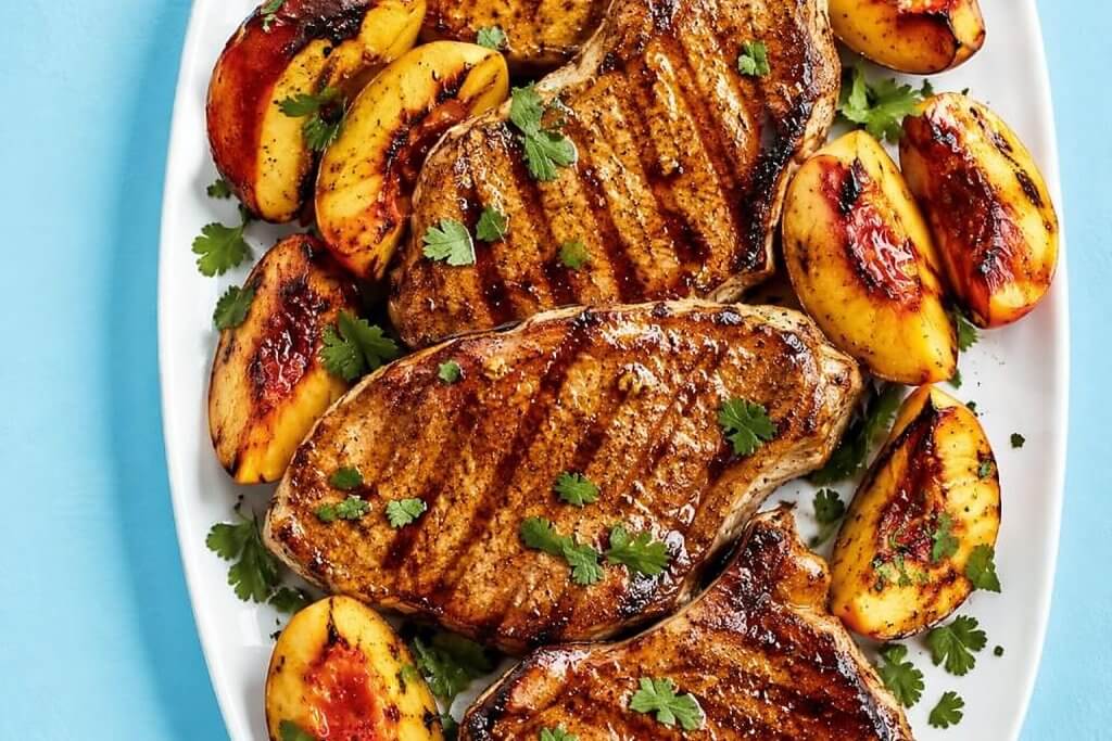 Honey-Lime Grilled Pork Chops With Peaches