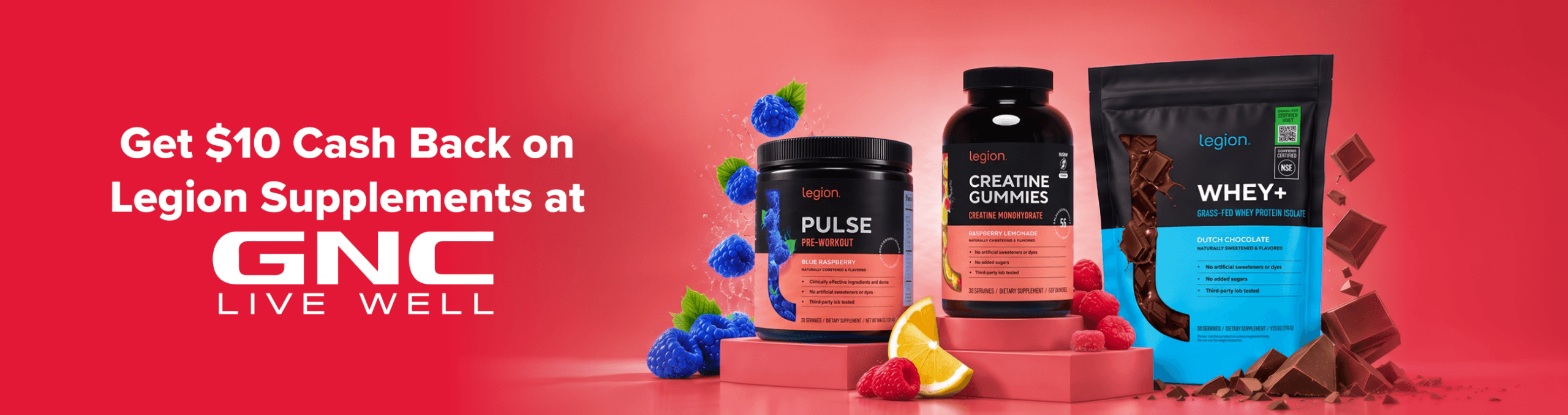 Get $10 cash back on Legion supplements at GNC