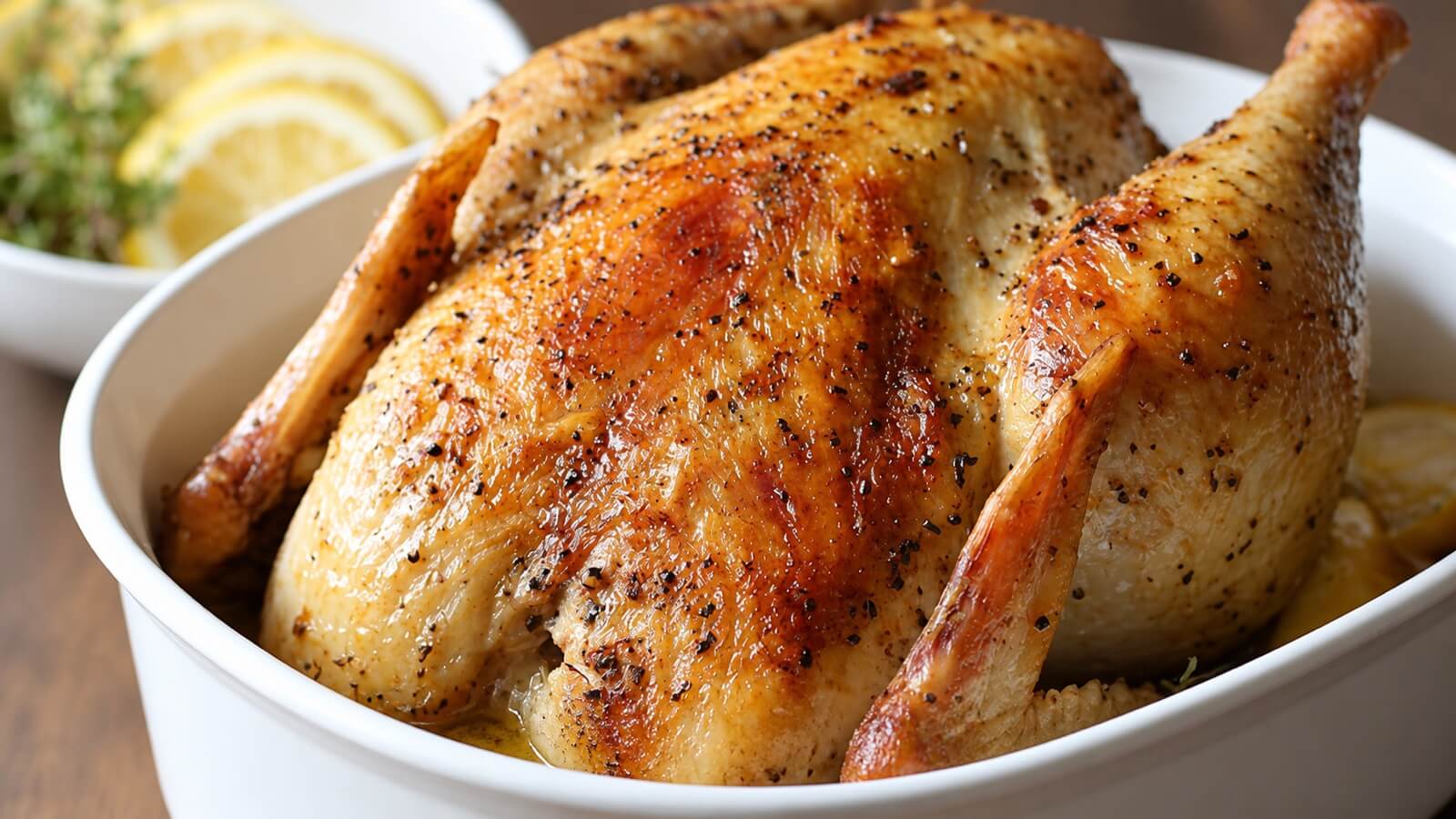 Whole pressure-cooker chicken browned in a white cooker insert