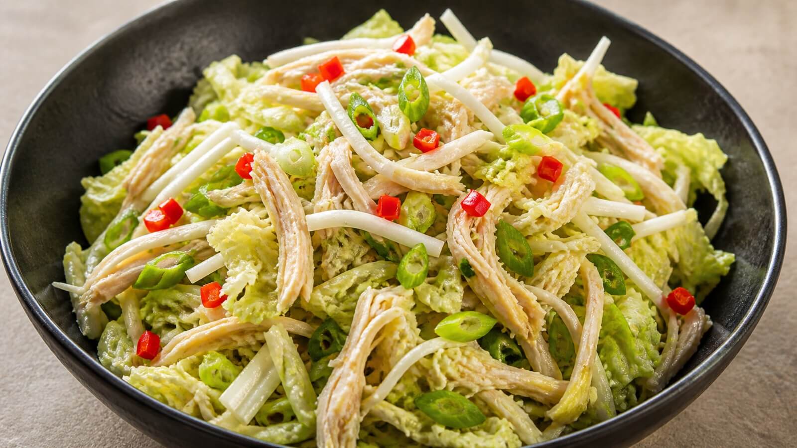Shredded chicken salad with Napa cabbage and daikon